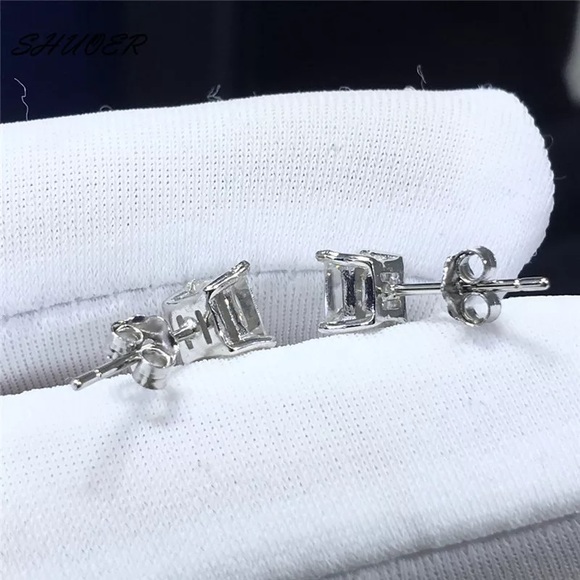 0.5Ct Emerald Cut Rectangular Simulated Diamond Pin Earrings Studs - Picture 14 of 17